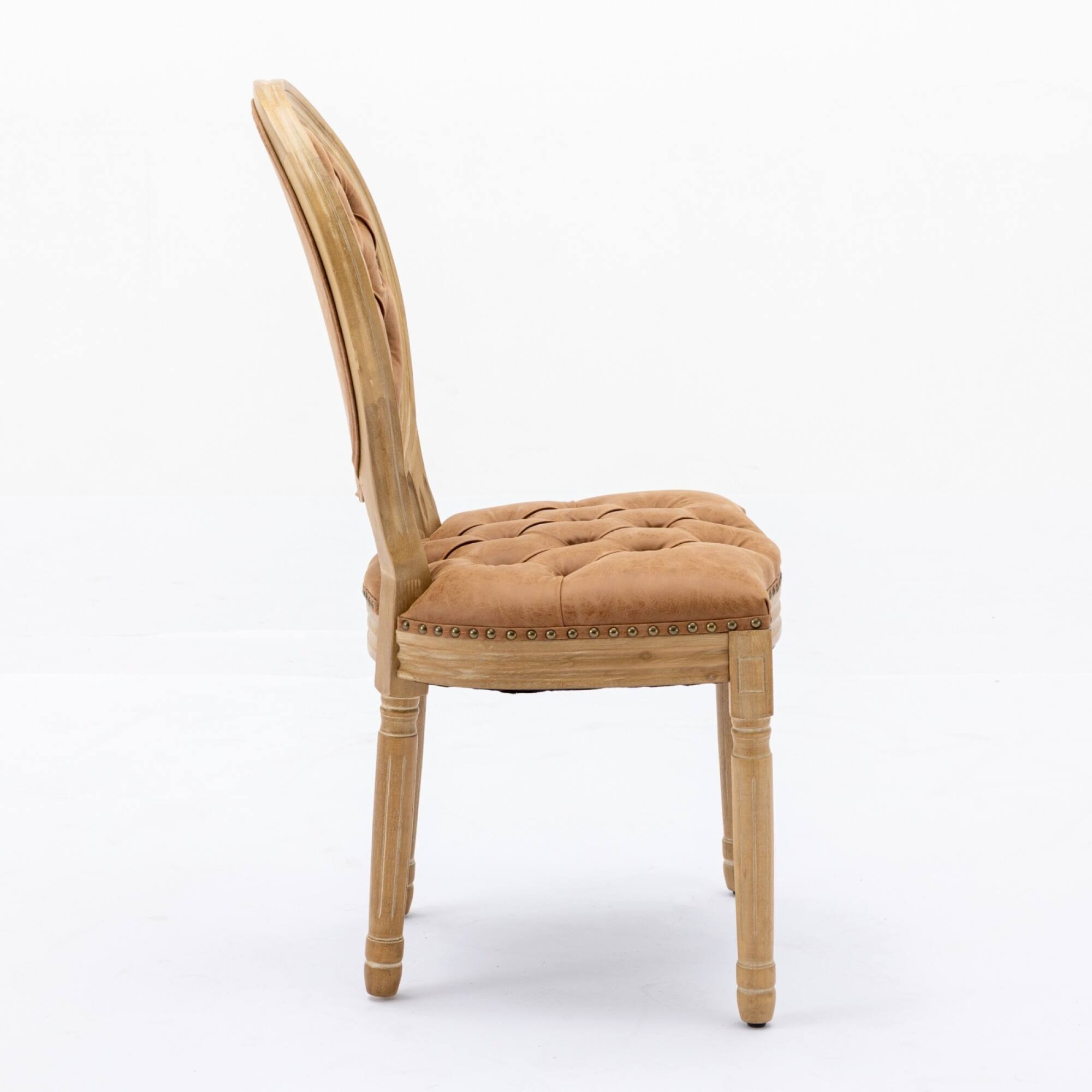 Alt View 1. GOODSILO - French Style Solid Wood Frame Antique Dining Chairs with Hand-Pulled Buckle Decoration and Nailhead Trim, Set of 2 - Orange.