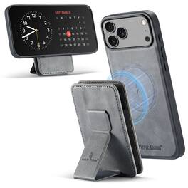 Dteck - Magnetic Detachable Wallet Case for Apple iPhone 17 Pro Max,RFID Card Holder Stand PU Leather Shockproof Phone Cover - Gray