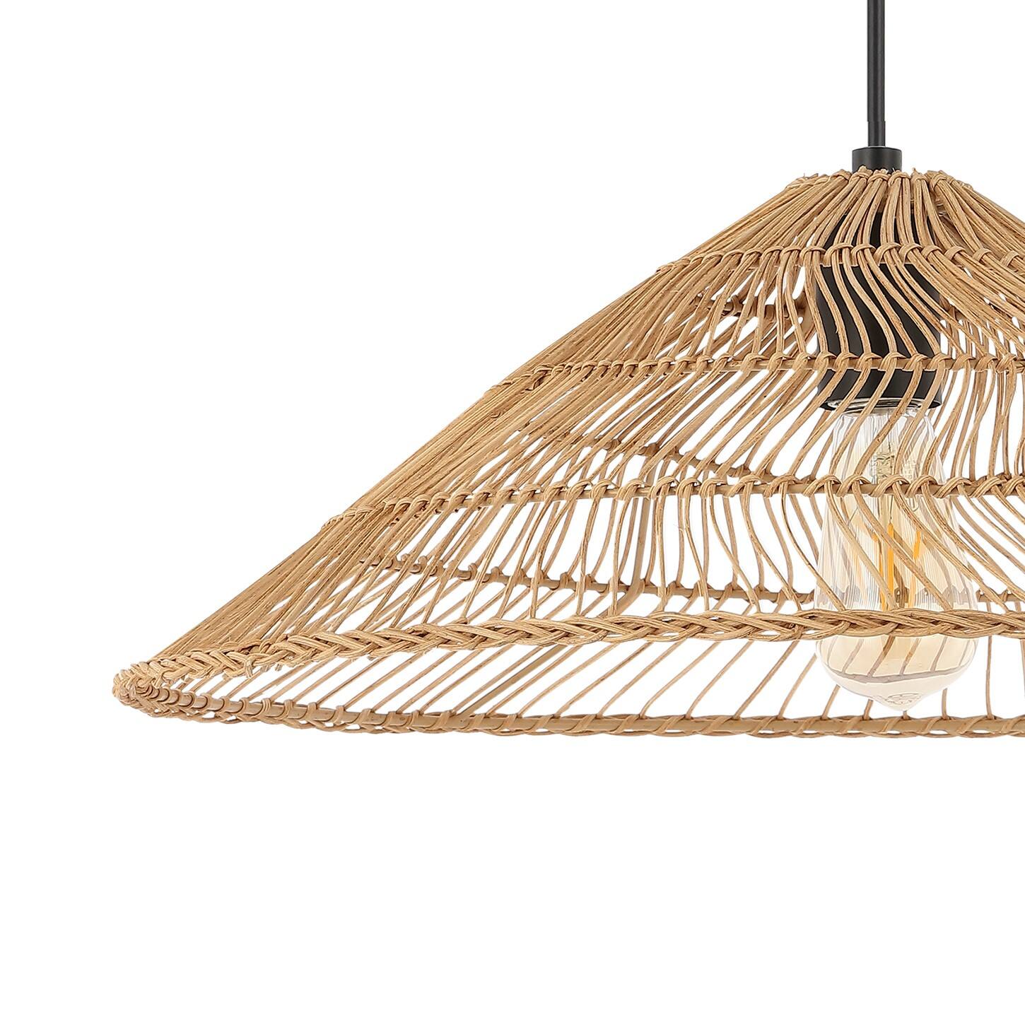 Alt View 4. Jonathan Y - Connie 20.25" 1-Light Farmhouse Coastal Rattan 180" Cord Plug-In or Hardwired LED Pendant, Brown - Brown.