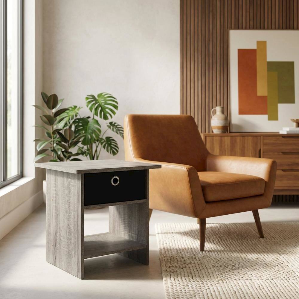 Angle. FurniFact - French Oak and Black Finish Nightstand with Storage Shelf and Bin Drawer - French Oak/Black.