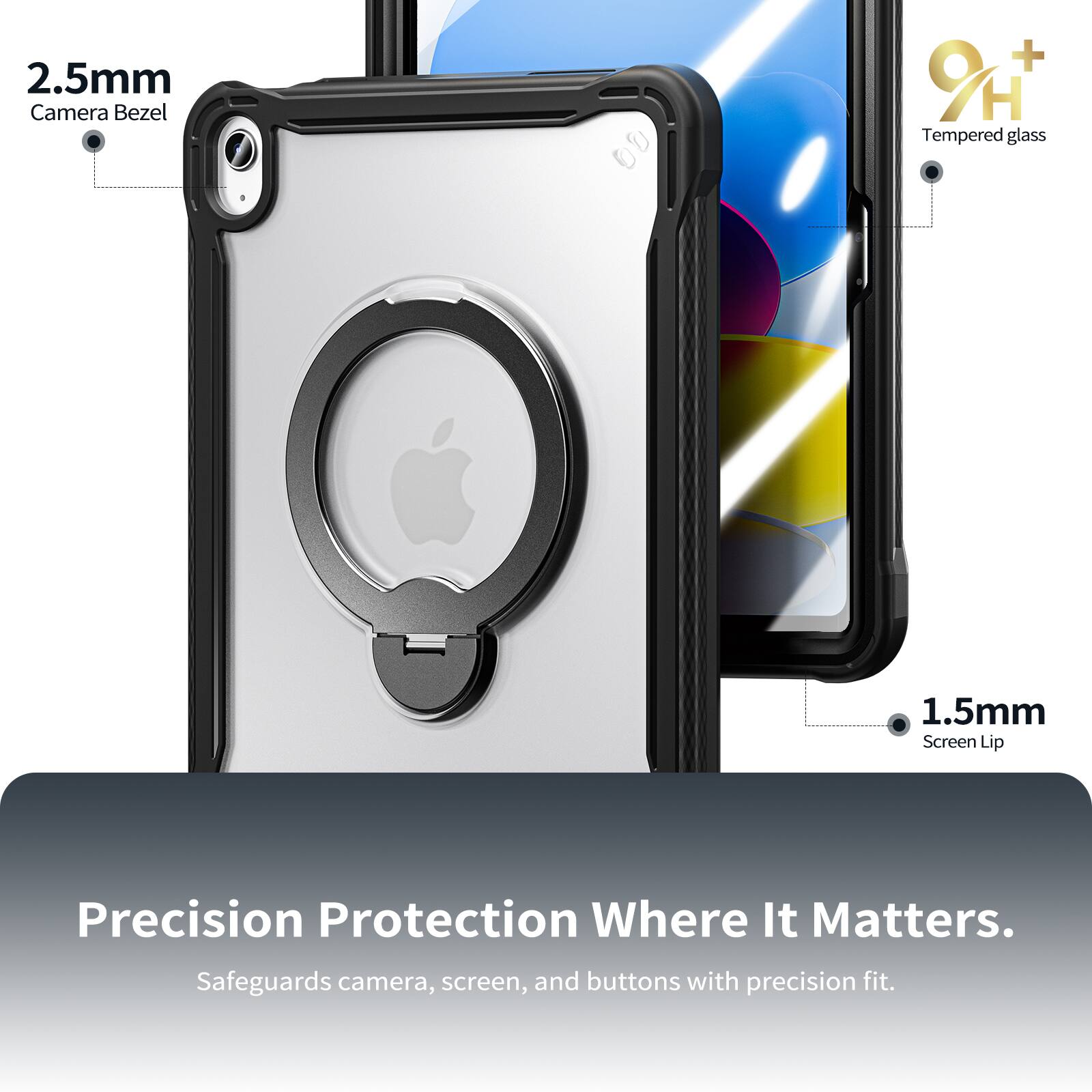 2.5mm Camera Bezel + 9H Tempered Glass 1.5mm Screen Lip Precision Protection Where It Matters. Safeguards camera, screen, and buttons with precision fit.