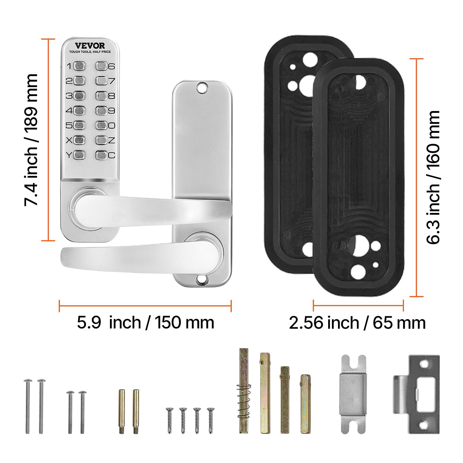 VEVOR  
TOUGH TOOLS, HALF PRICE  

7.4 inch / 189 mm  
6.3 inch / 160 mm  
5.9 inch / 150 mm  
2.56 inch / 65 mm