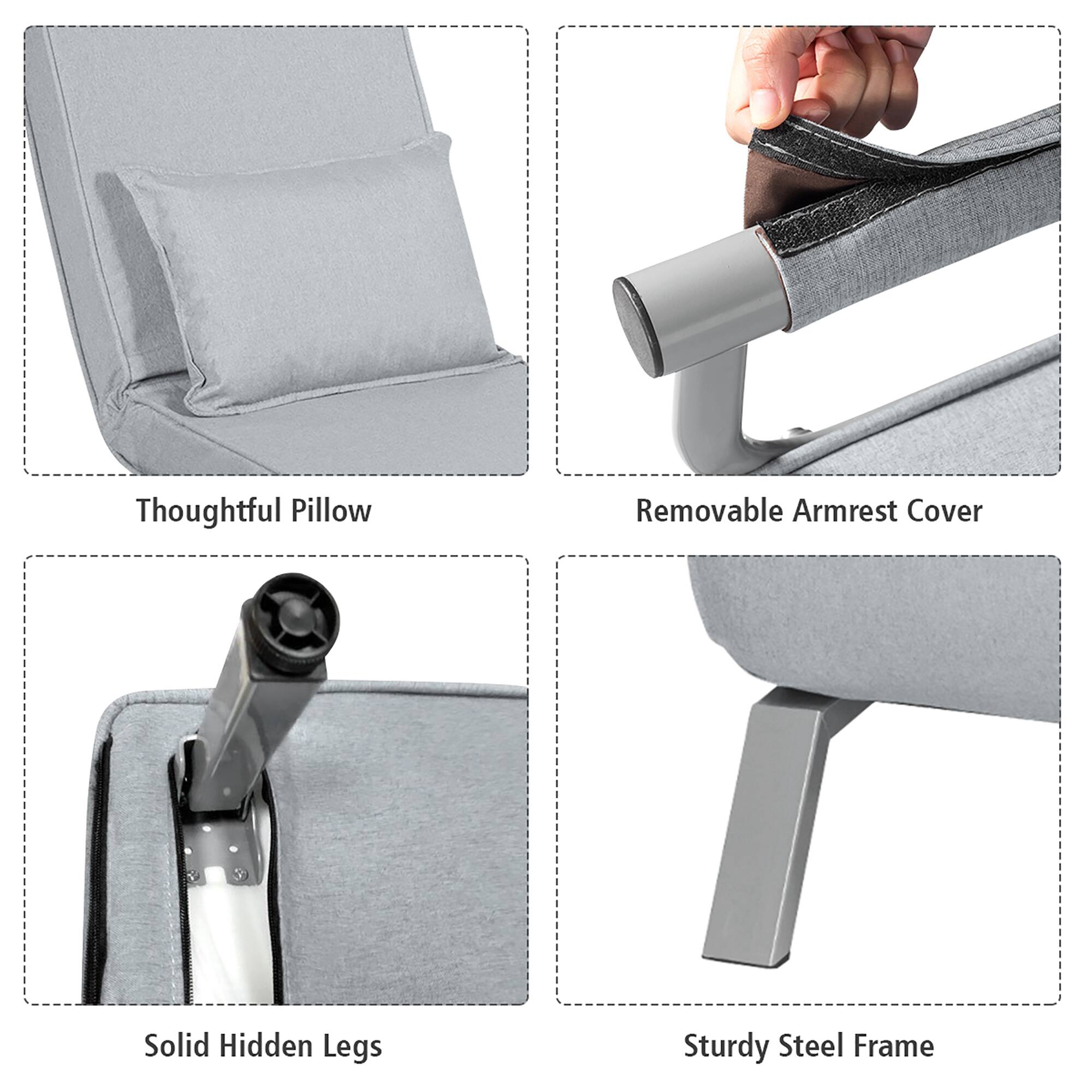 Thoughtful Pillow  
Removable Armrest Cover  
Solid Hidden Legs  
Sturdy Steel Frame