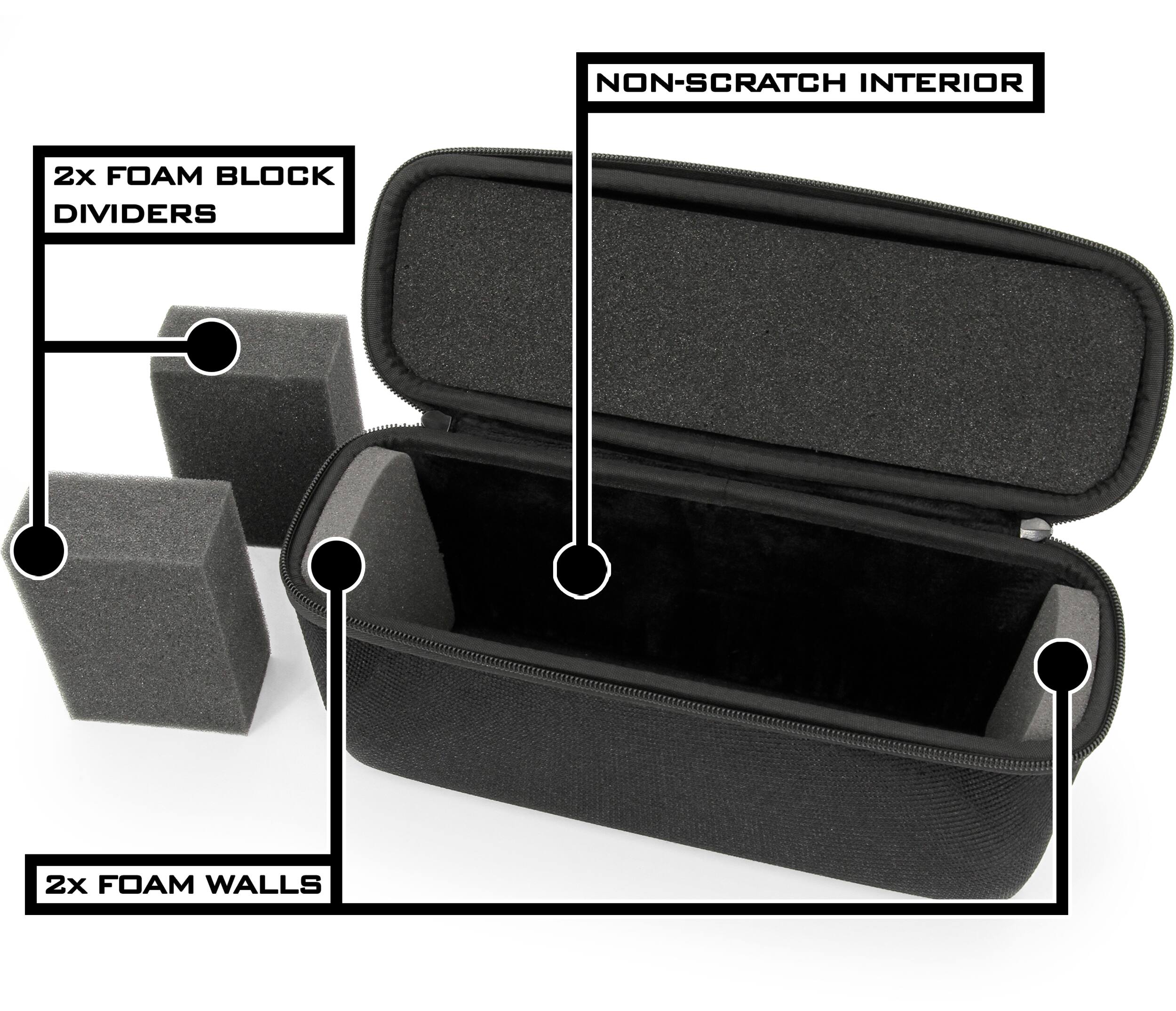 - NON-SCRATCH INTERIOR
- 2x FOAM BLOCK DIVIDERS
- 2x FOAM WALLS