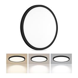 Unique Bargains - 1pc LED Flush Mount Ceiling Light 24W Ultra Thin Round White Lamp 3000K/4000K/6500K 3 Color Temperatures Adjusted 12Inch - Black