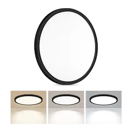 Front. Unique Bargains - 1pc LED Flush Mount Ceiling Light 24W Ultra Thin Round White Lamp 3000K/4000K/6500K 3 Color Temperatures Adjusted 12Inch - Black.