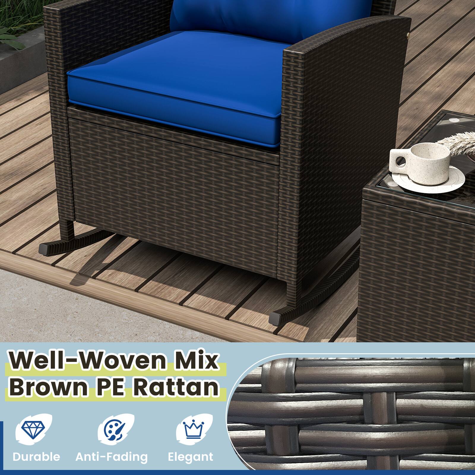 Well-Woven Mix Brown PE Rattan, Durable, Anti-Fading, Elegant