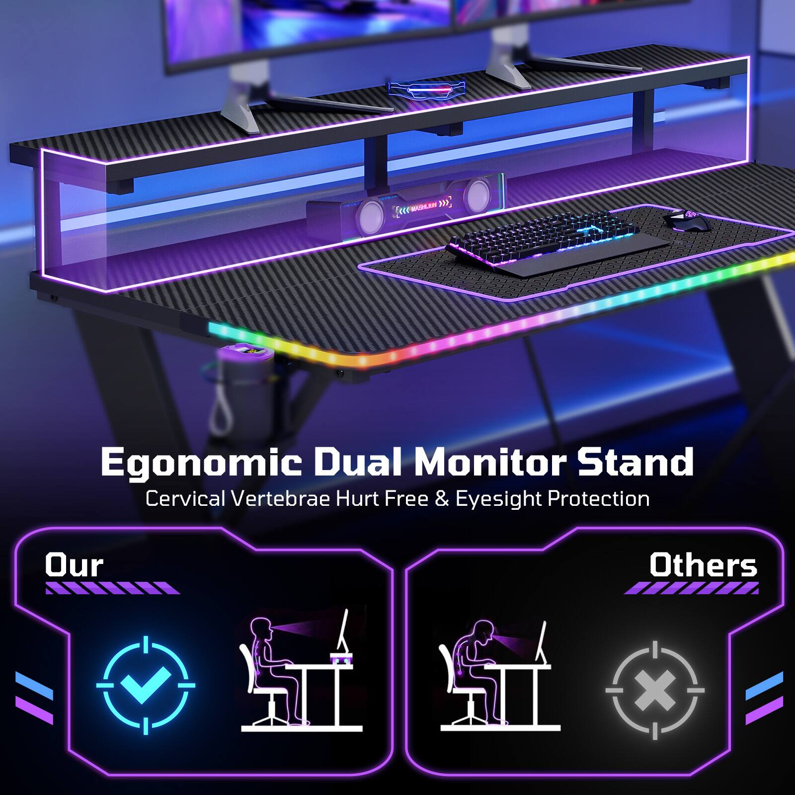 Ergonomic Dual Monitor Stand  
Cervical Vertebrae Hurt Free & Eyesight Protection  
Our  
Others