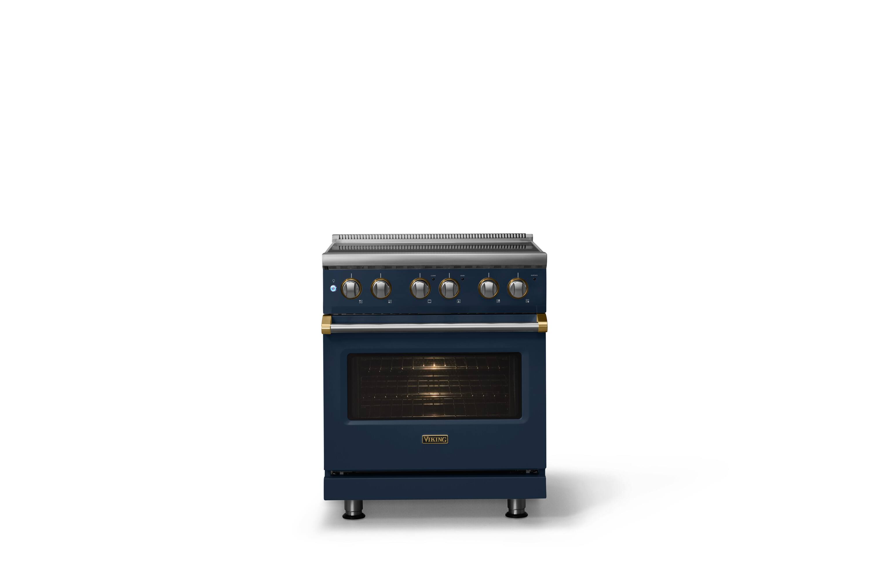 Alt View 2. Viking - 30 in. Wide 4 Elements Pro 5 Series 4.7 Cu.Ft. Freestanding Electric Convection Range - Slate Blue w. Brushed Brass Trim - Slate Blue.