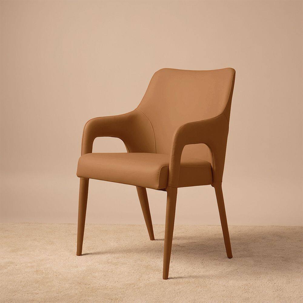 Alt View 2. POVISON - Modern Leather Dining Chairs with Arms Set of 2, Upholstered Dining Chairs, Accent Chairs for Living Room, Brown - Brown.