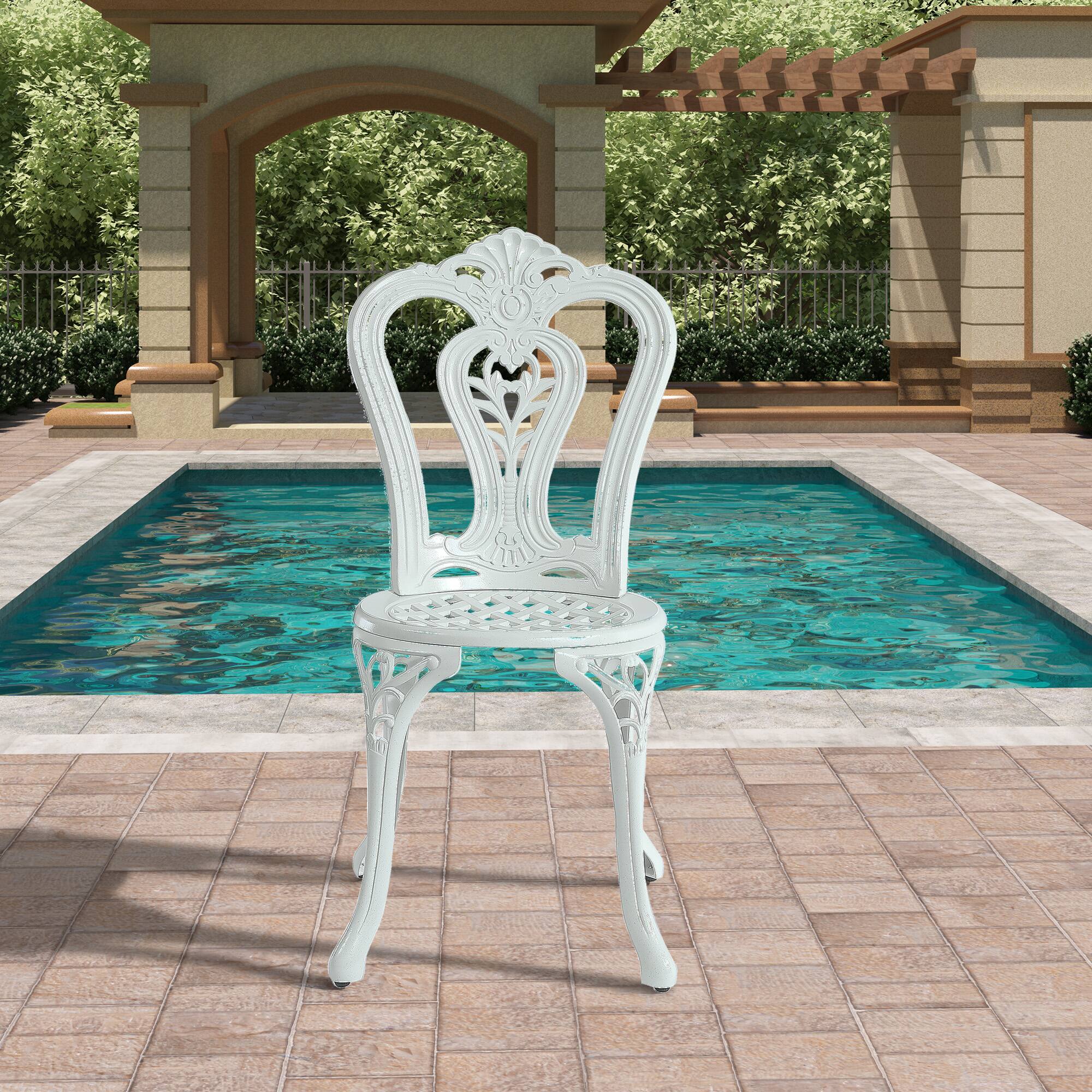 Left. Mondawe - Set of 2 Cast Aluminum Bistro Chairs - White.