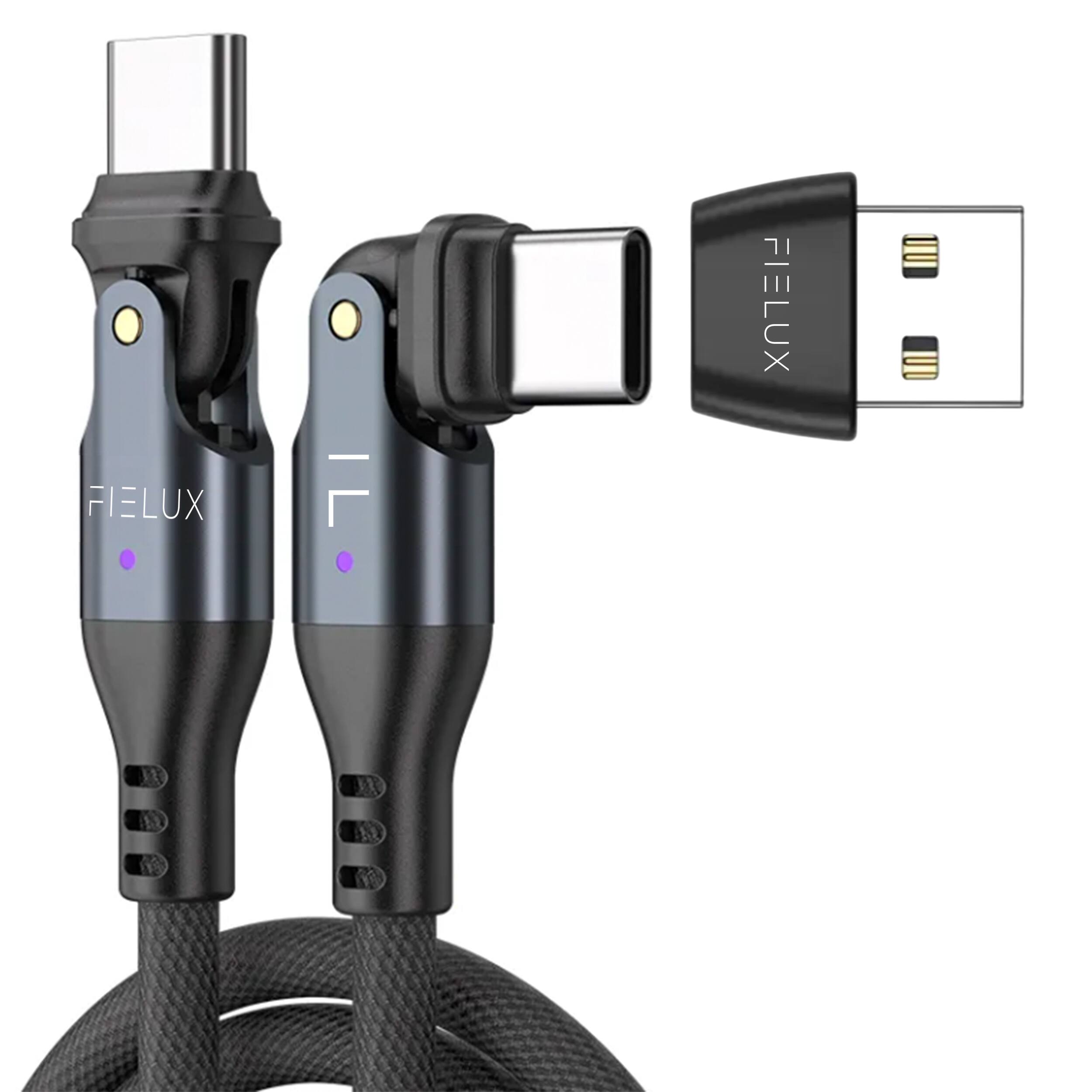 FIELUX - 240W USB-C to USB-C 180° Rotating Charging Cable With USB A Adapter 6ft - Black