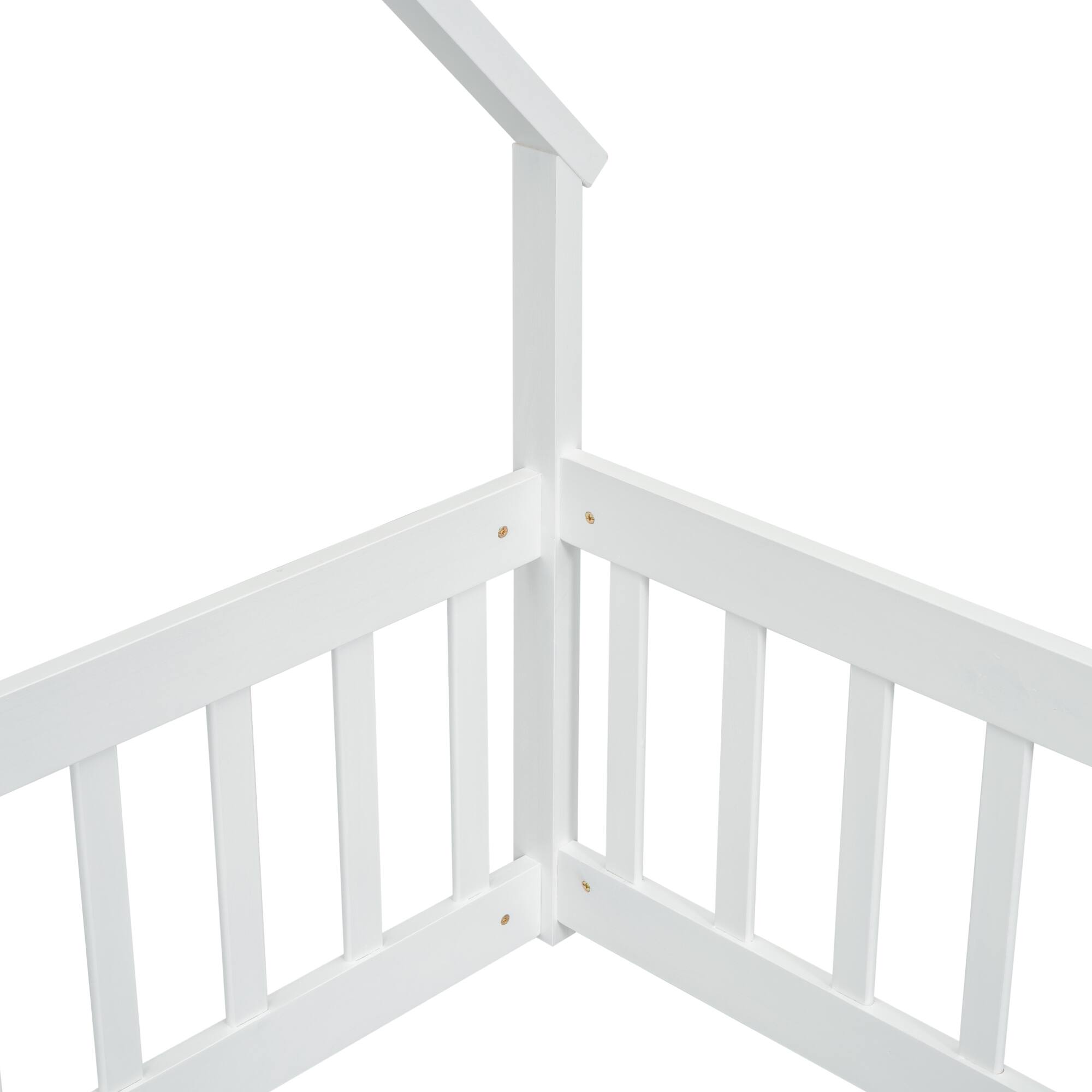 Back. GOODSILO - House-Shaped Twin Floor Bed with Safety Fence and Guardrails for Children's Playful Sleep Space - White.