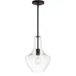 Jonathan Y - Watts 10.5" 1-Light Mid-Century Modern Iron/Glass LED Pendant - Oil Rubbed Bronze/Clear