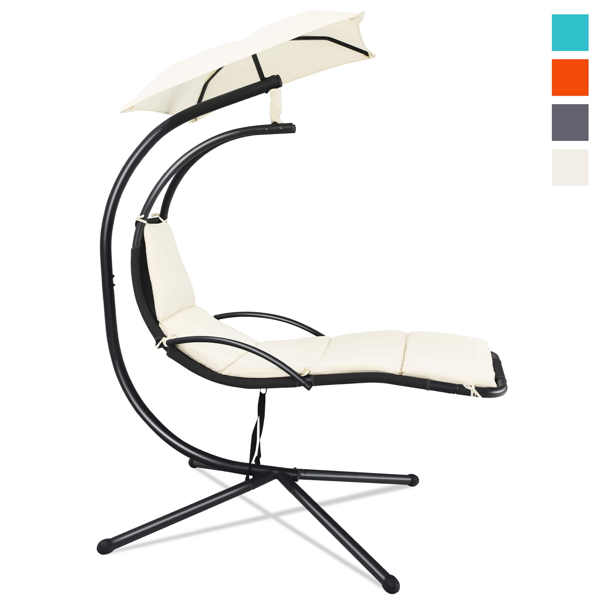 Costway - Patio Hanging Hammock Chaise Lounge Chair with Canopy Cushion - Beige