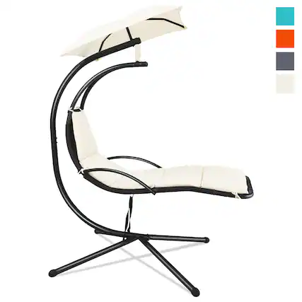 Front. Costway - Costway Patio Hanging Hammock Chaise Lounge Chair with Canopy Cushion - Beige.