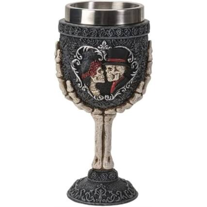 Front. Pacific Trading - Skeleton Couple Wine Goblet Chalice Cup Resin Body Stainless Steel Cup 7 ounce - Multicolor.