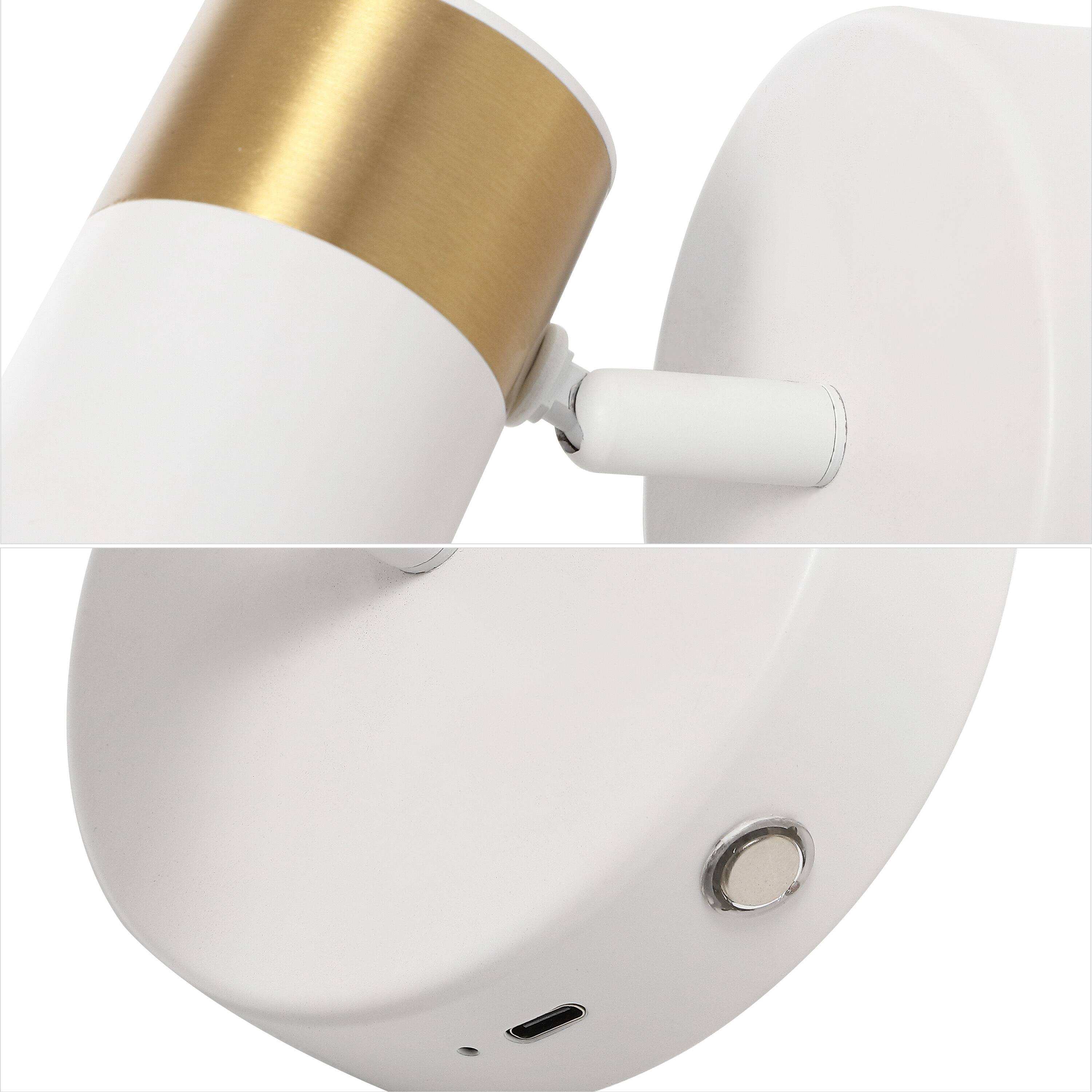 Alt View 5. Jonathan Y - Paola 6" 1-Light Adjustable Head Integrated Dimmable LED Rechargeable Spotlight with Touch Sensor, White/Brass Gold - White/Brass Gold.