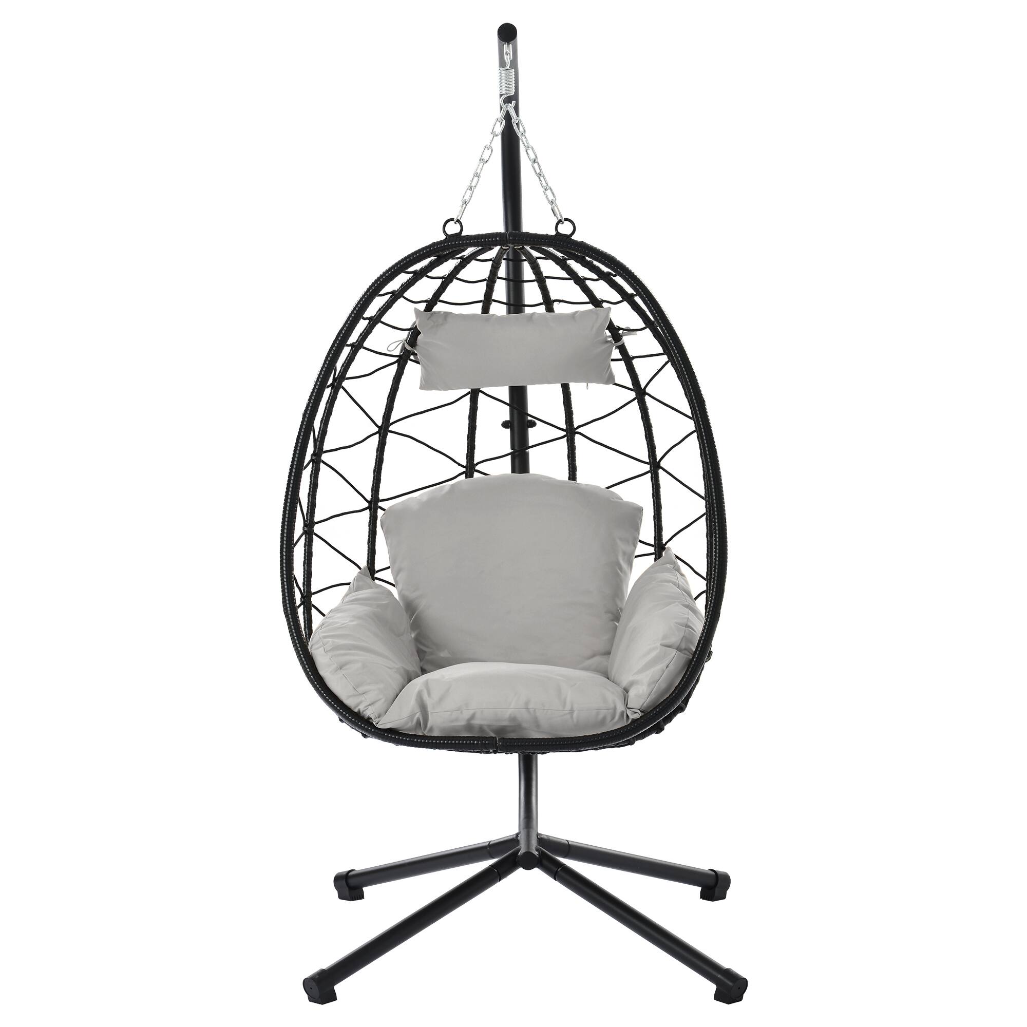 Alt View 5. Tiramisubest - Egg Chair with Stand Indoor Outdoor Swing Chair Patio Wicker Hanging Egg Chair for Bedroom,Living Room,Balcony - Light Gray.