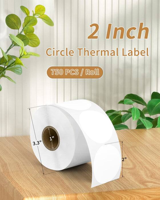 2 Inch Circle Thermal Label  
750 PCS / Roll  
3.3" (Diameter)  
1" (Core)  
2" (Label Size)