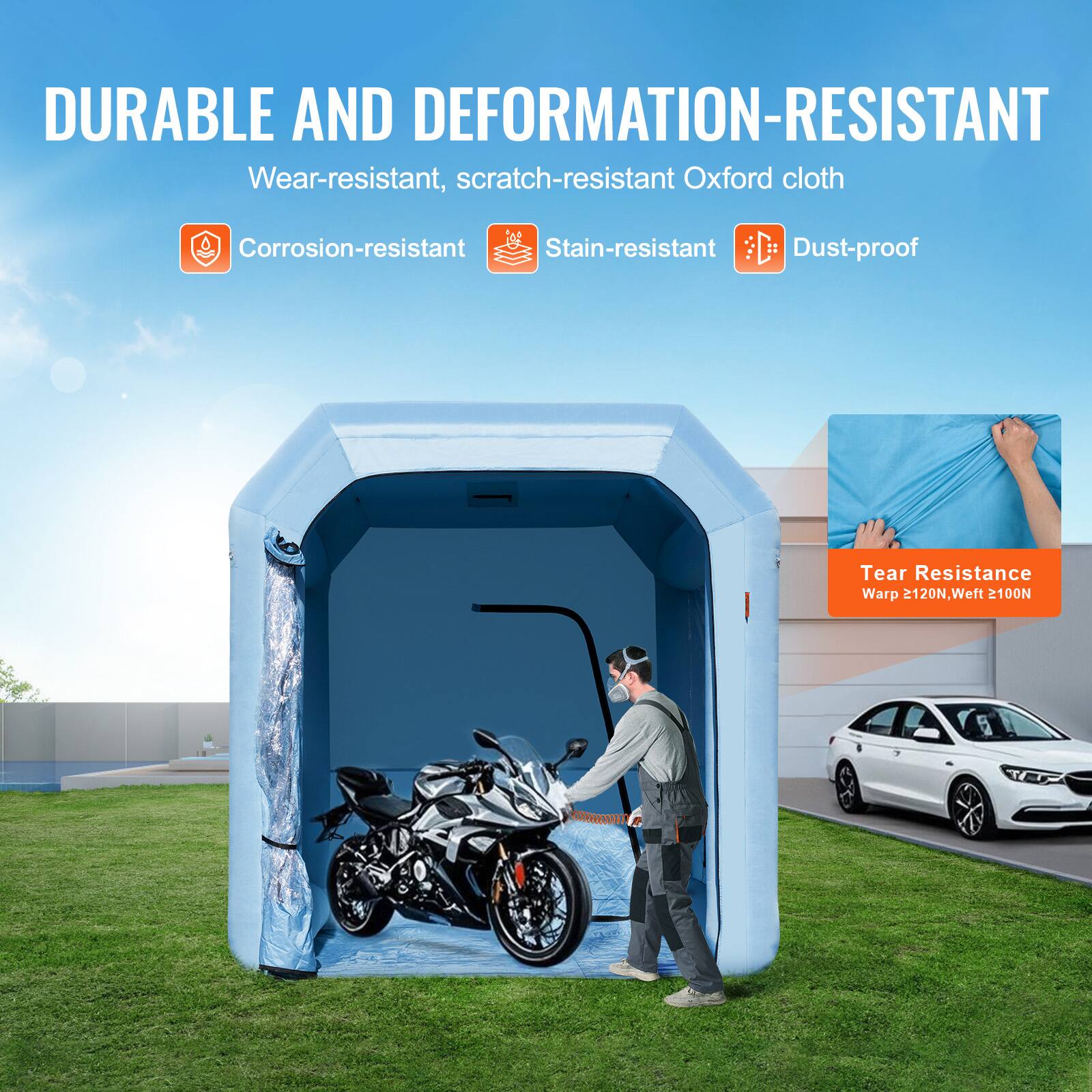 DURABLE AND DEFORMATION-RESISTANT  
Wear-resistant, scratch-resistant Oxford cloth  
Corrosion-resistant  
Stain-resistant  
Dust-proof  

Tear Resistance  
Warp >120N, Weft 2100N