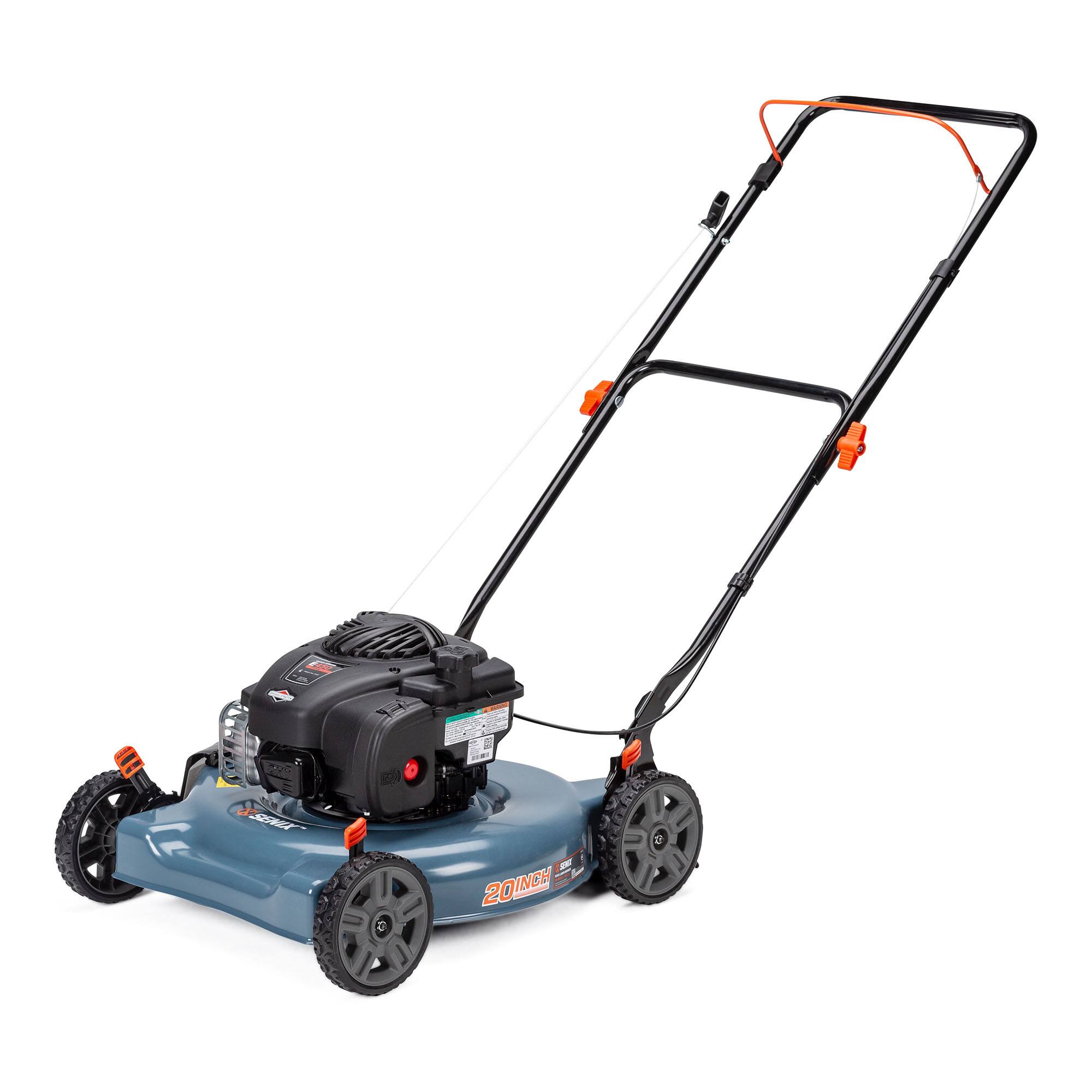Alt View 5. SENIX - 20" 125cc 4-Cycle Briggs & Stratton Engine Gas Push Lawn Mower with Side Discharge - Blue.