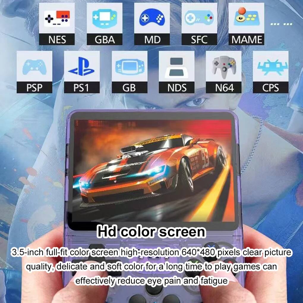 "NES GBA MD SFC MAME PSP PS1 GB NDS N64 CPS Hd color screen 3.5-inch full-fit color screen high-resolution 640*480 pixels clear picture quality, delicate and soft color for a long time to play games can effectively reduce eye pain and fatigue"