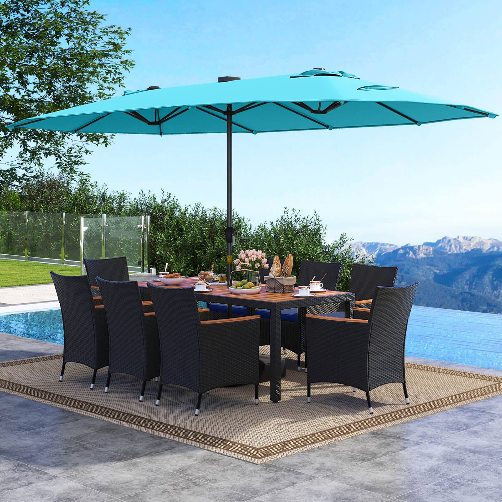 Alt View 1. Gymax - Gymax 11 PCS Patio Dining Set w/ 15ft Double-Sided Patio Umbrella (Base Included) Navy - Blue.