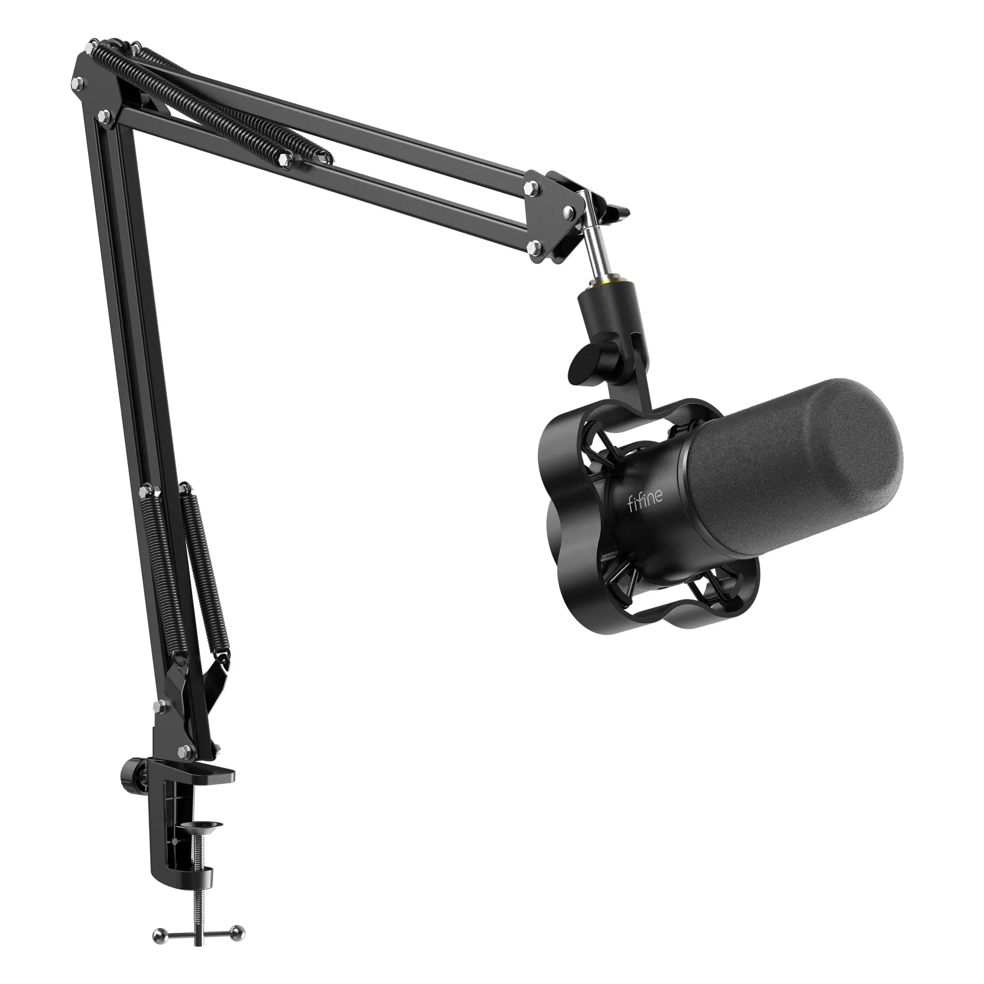Front. FIFINE - FIFINE Dynamic Podcast Microphone Set with Boom Arm, Mute, Headphone Jack, XLR/USB Studio Mic for Streaming & Recording - Black.