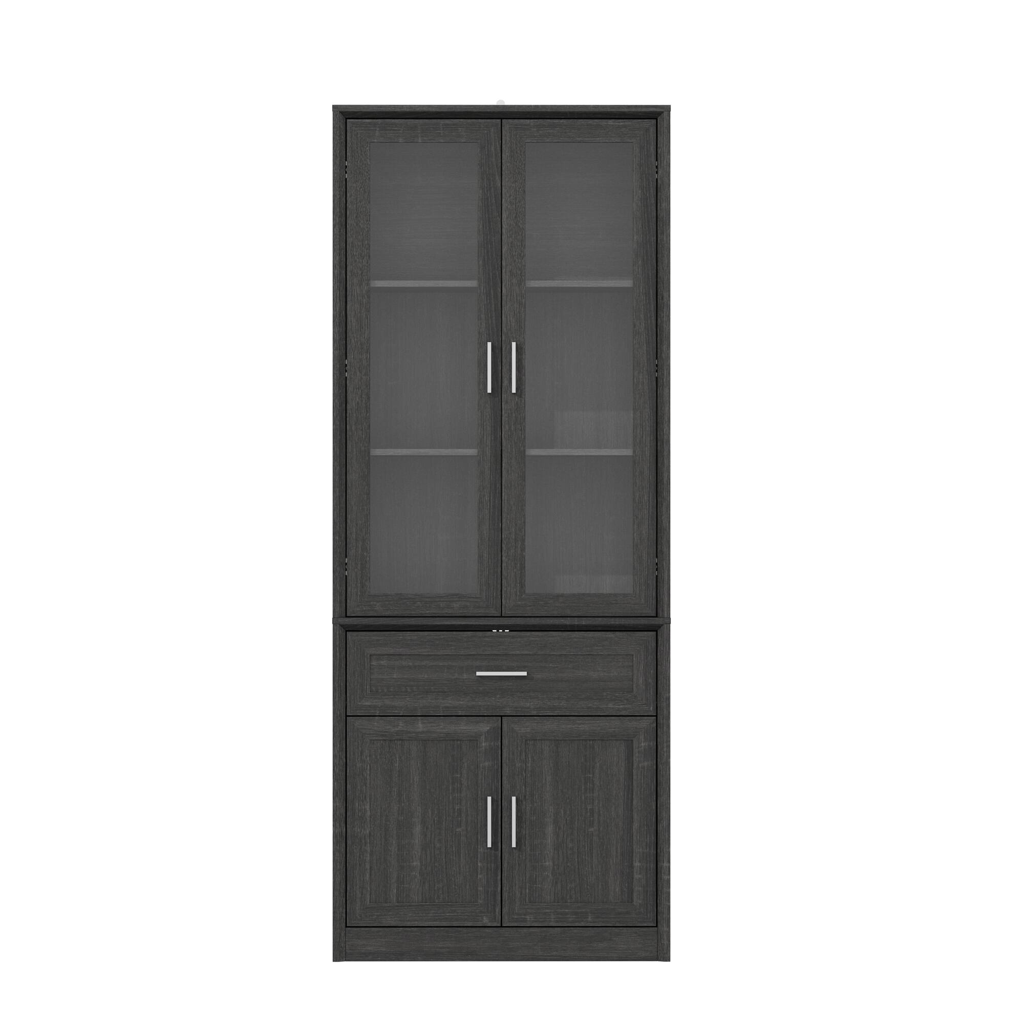Front. Famapy - Famapy Retro Glass - Door Storage Cabinet with Drawers & Anti - Tip - Black.