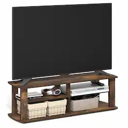 Furinno - NELLY TV Stand, Entertainment Center, TV Console for TV up to 50 Inch, Soft Edges, for Living Room, Bedroom - Amber Pine