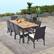 Back. Costway - 9 PCS Patio Rattan Dining Set with Acacia Wood Table, Cushions, 1.9" Umbrella Hole - Mix Brown + Off White.
