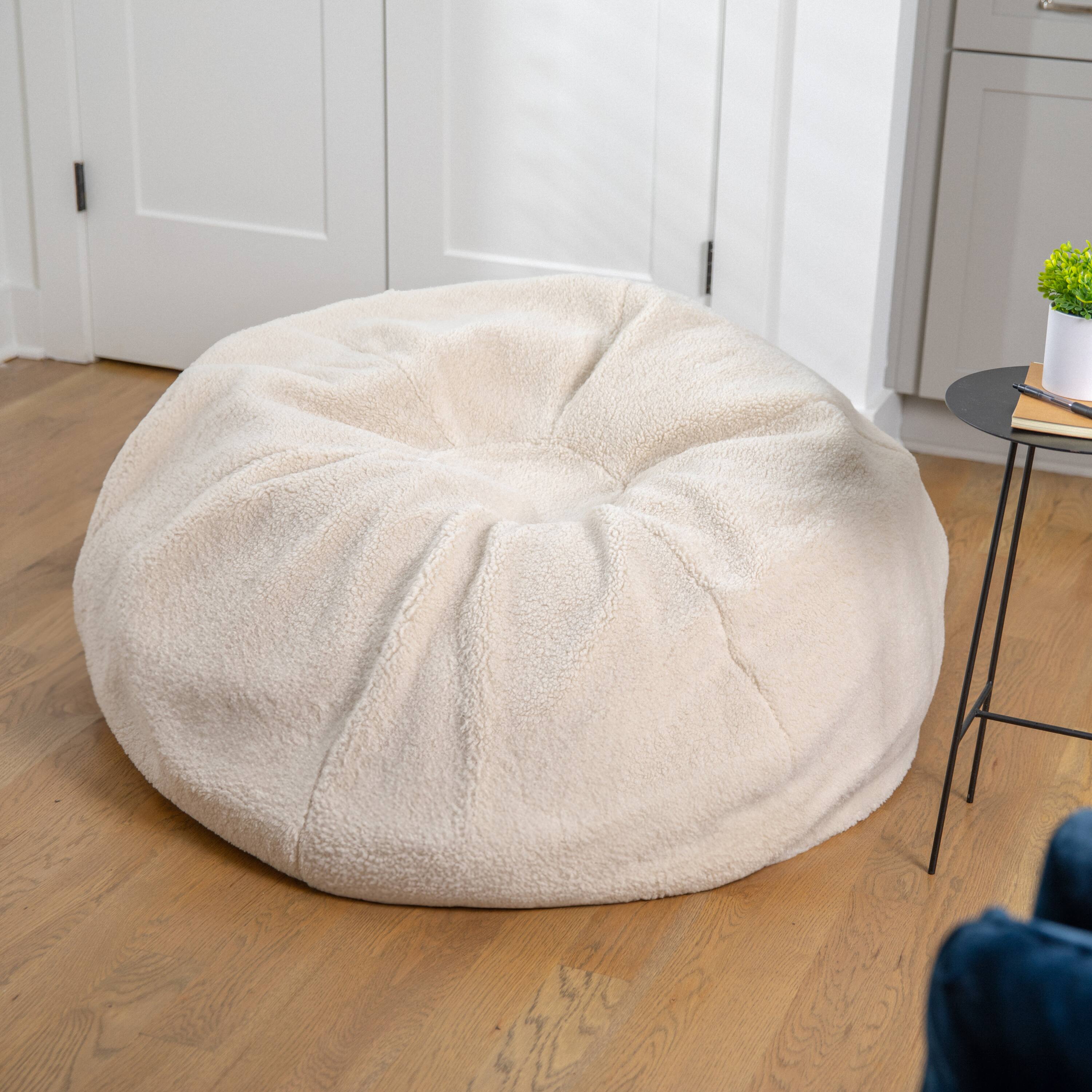 Alt View 1. Emma + Oliver - Oversized Bean Bag Chair for Kids and Adults - Natural Sherpa.