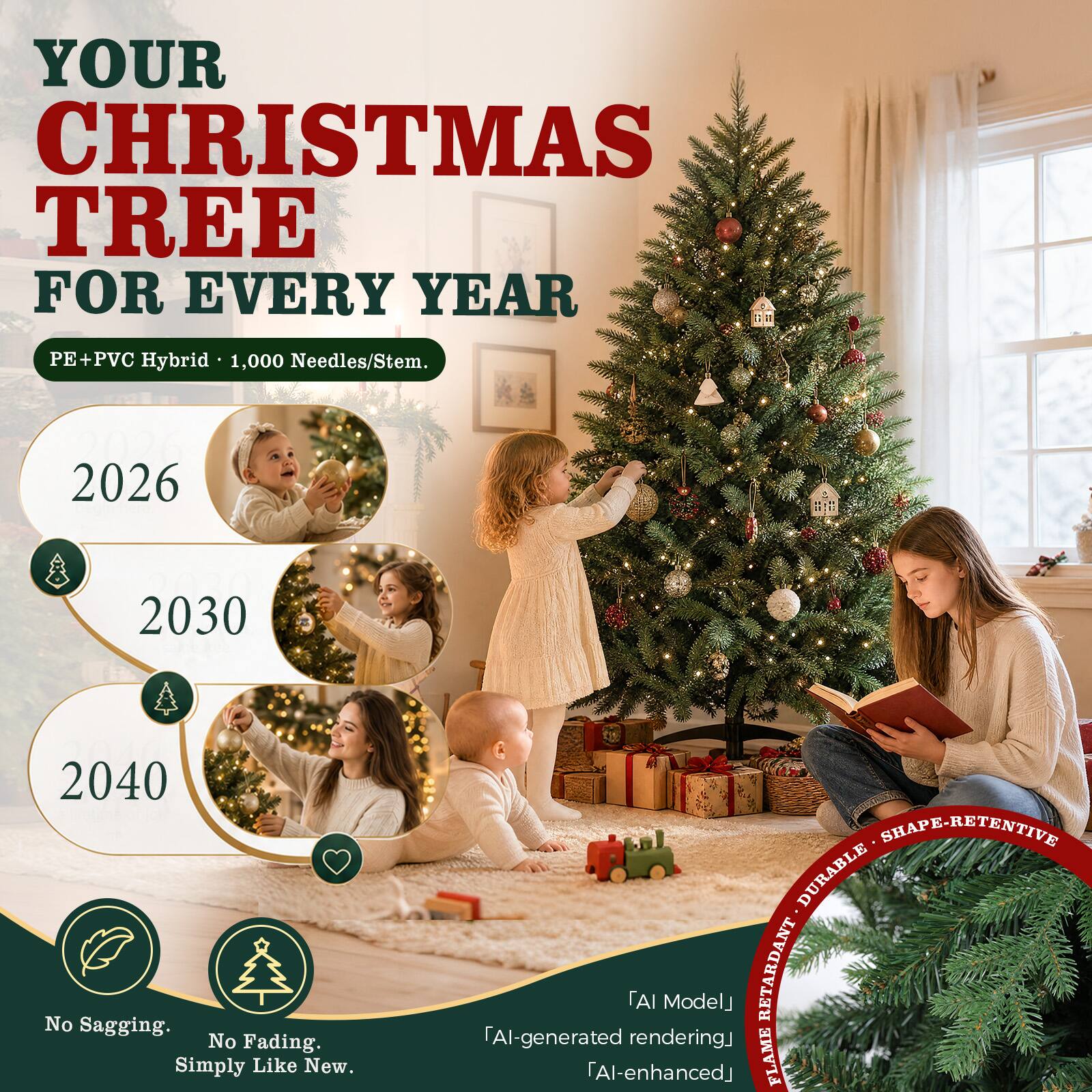 CloudRest Pro 6 ft Artificial Christmas Tree 1000+ Branch Tips Easy ...