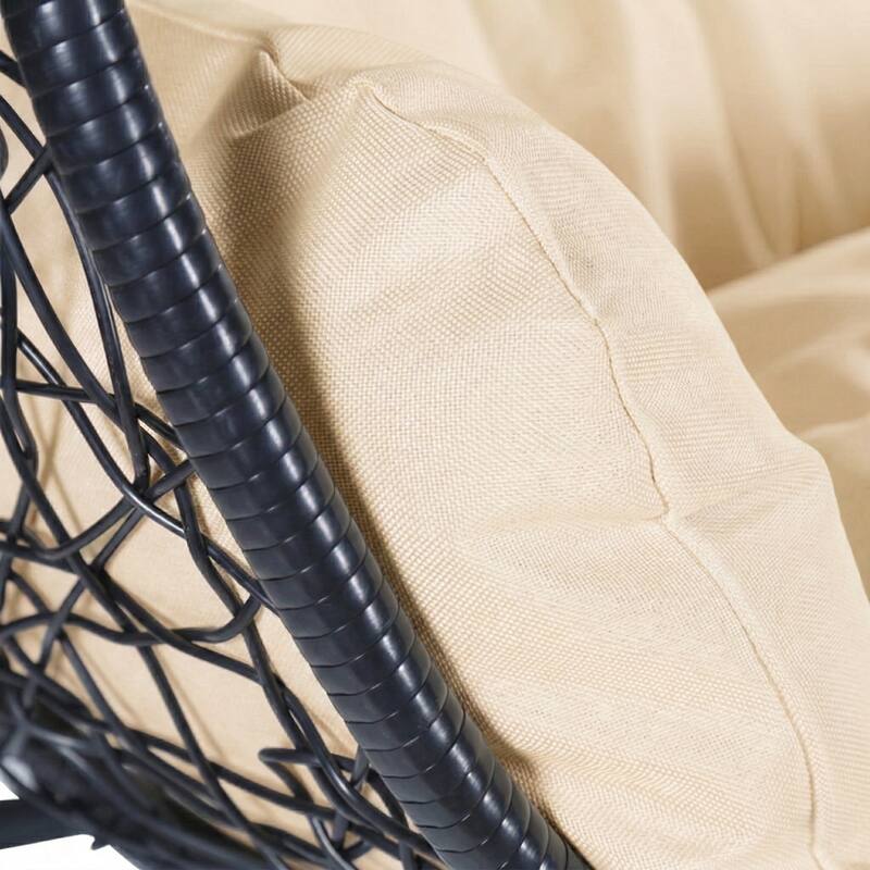 Alt View 4. LeisureMod - Recluse Modern Wicker Teardrop Hanging Egg Chair with Stand - Heavy Duty, Outdoor Indoor Swing Chair & Cushion - Oatmeal.