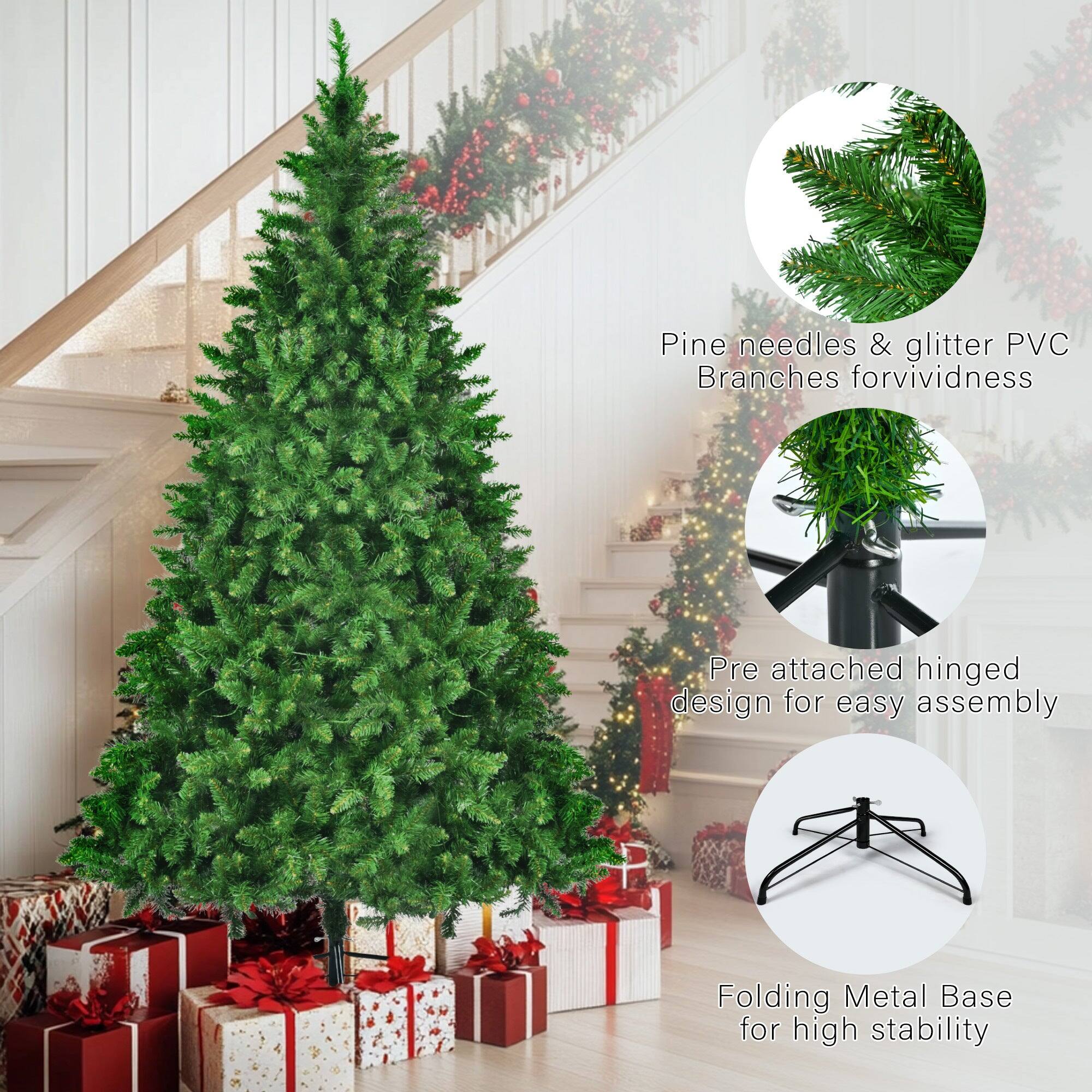 Pine needles & glitter PVC Branches for vividness

Pre attached hinged design for easy assembly

Folding Metal Base for high stability