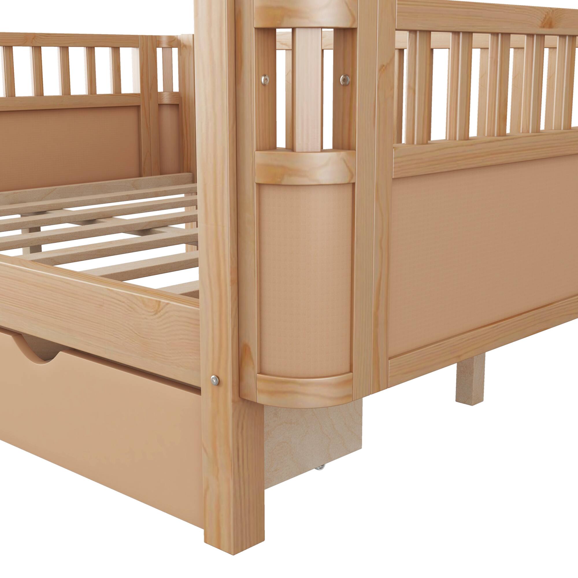 Alt View 1. GOODSILO - Full Size Wood Platform Bed with Safety Rails for Children's Rooms, Sturdy Low Profile Design for Kids and Teens - Natural.