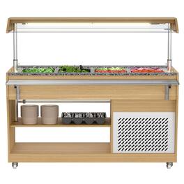 Koolmore - 59 in. Refrigerated Buffet Table with Capacity for 4 Full-Size GN Pans, Featuring Serving Rail and 4 Lockable Casters - Walnut