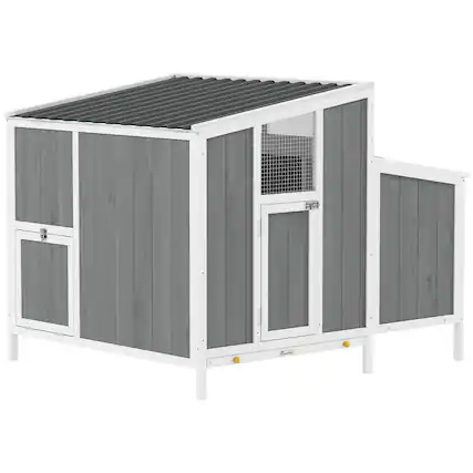 Front. Pawhut - Coop, Wooden Chicken House for 4-6 Hens, Outdoor Hen House with Nesting Box - Gray.