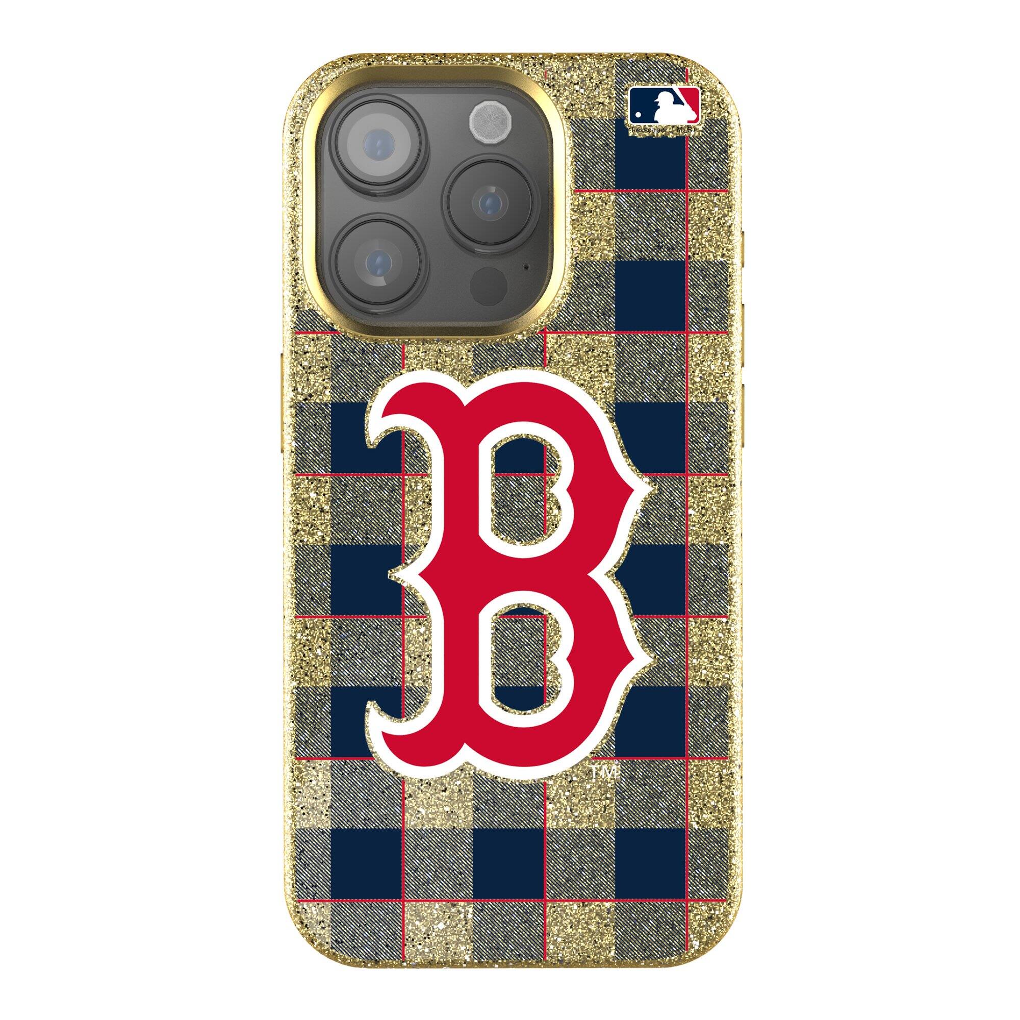 Front. Keyscaper - Plaid Bling iPhone Case - 15 Pro - Gold.