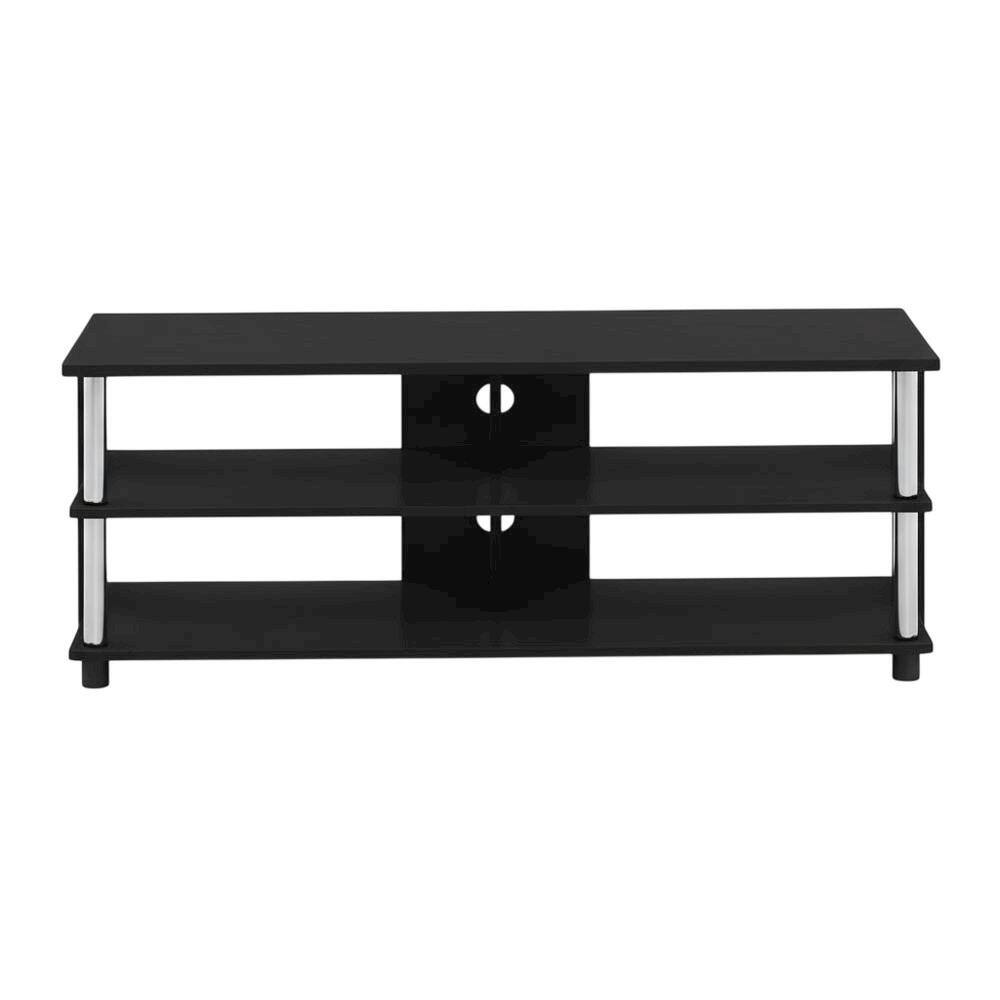 Alt View 3. FurniFact - Engineered Wood TV stand in Americano finish with stainless steel tubes - Black.