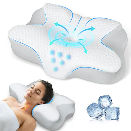 Front. COQOOL - Cervical Memory Foam Neck Pillow, Side Back Stomach Sleepers with Breathable Case - LightGray.