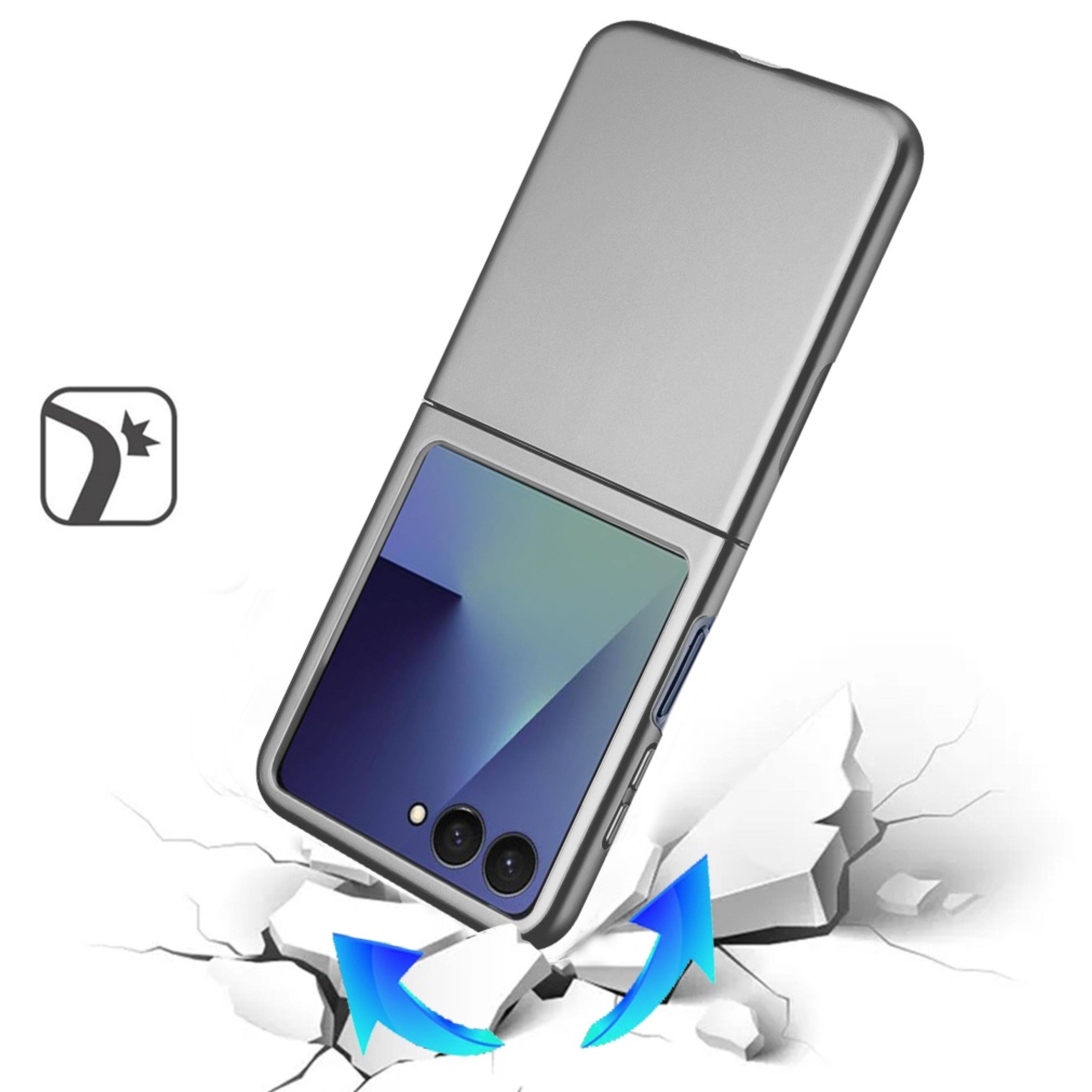 Angle. Kitcheniva - Frosted Matte Snap-On Hybrid Case With Tempered Glass For Samsung Galaxy Z Flip 7 Gray - Gray.