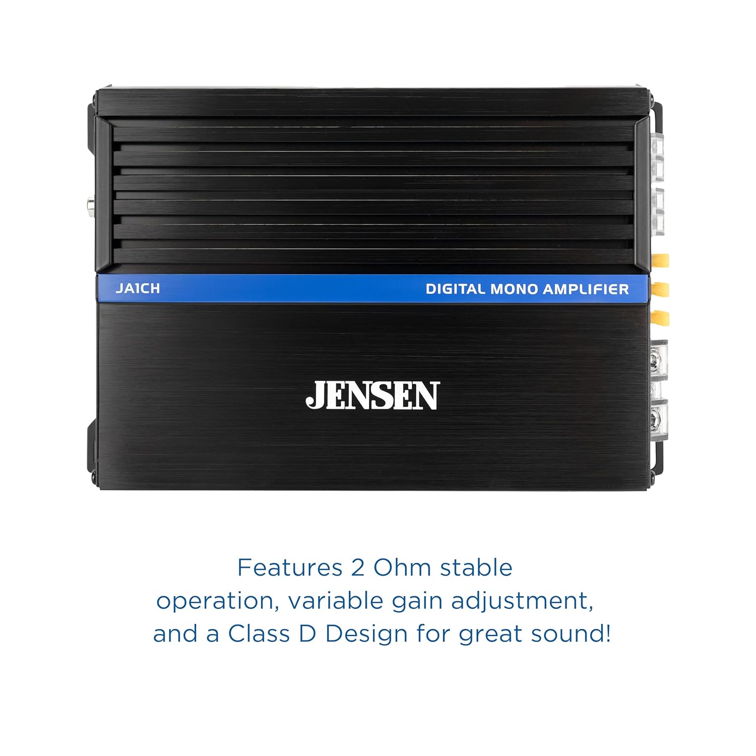 JAICH  
DIGITAL MONO AMPLIFIER  
JENSEN  

Features 2 Ohm stable operation, variable gain adjustment, and a Class D Design for great sound!