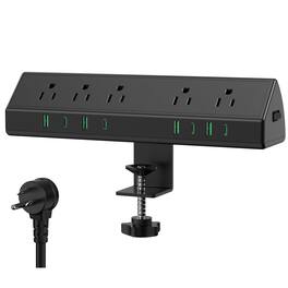 Dazzed Corner - Desk Clamp Power Strip, 45W Fast Charging, 4 USB-C & 4 USB-A - Black
