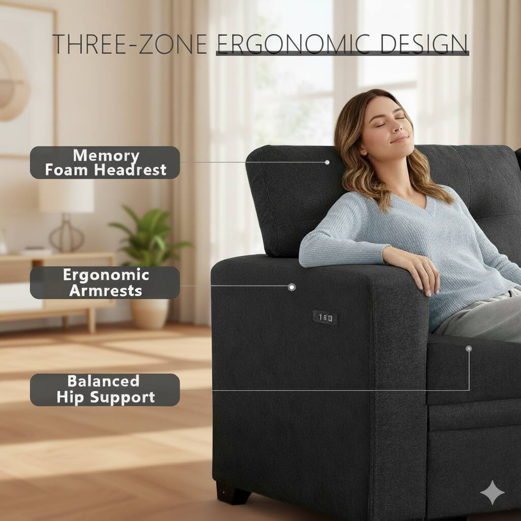 THREE-ZONE ERGONOMIC DESIGN

- Memory Foam Headrest
- Ergonomic Armrests
- Balanced Hip Support