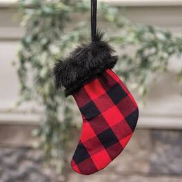 BreeBe - *Red Buffalo Check and Faux Fur Stocking Ornament - Red, Black