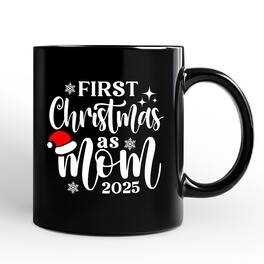 OrnamentallyYou - First Christmas as Mom 2025 Christmas Mug, Matching Family Holiday Gift - Black