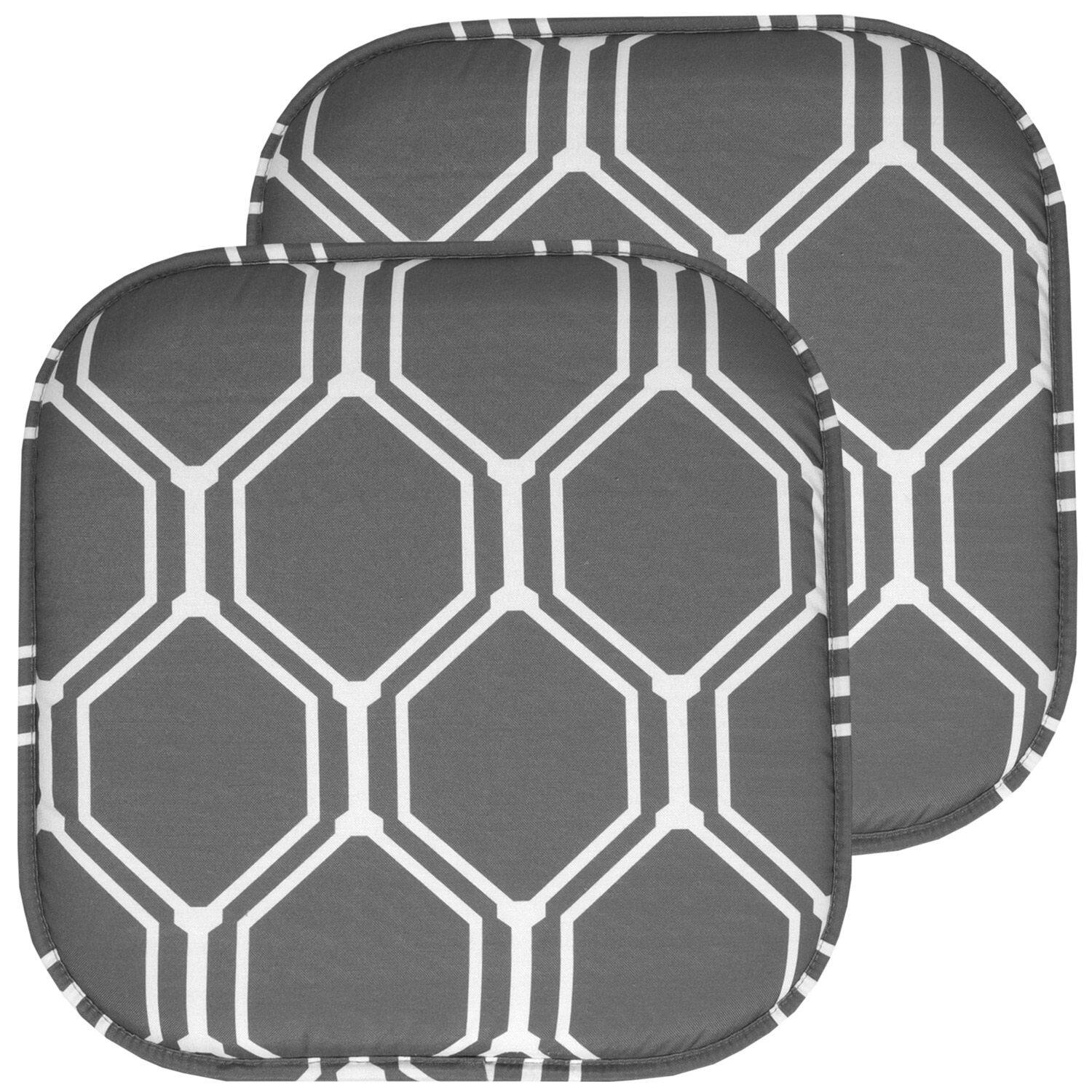 Front. Sweet Home Collection - Mirage Hexagonal Memory Foam No Slip Back 16" x 16" Chair Pad Cushion, 2-Pack - Grey/White.