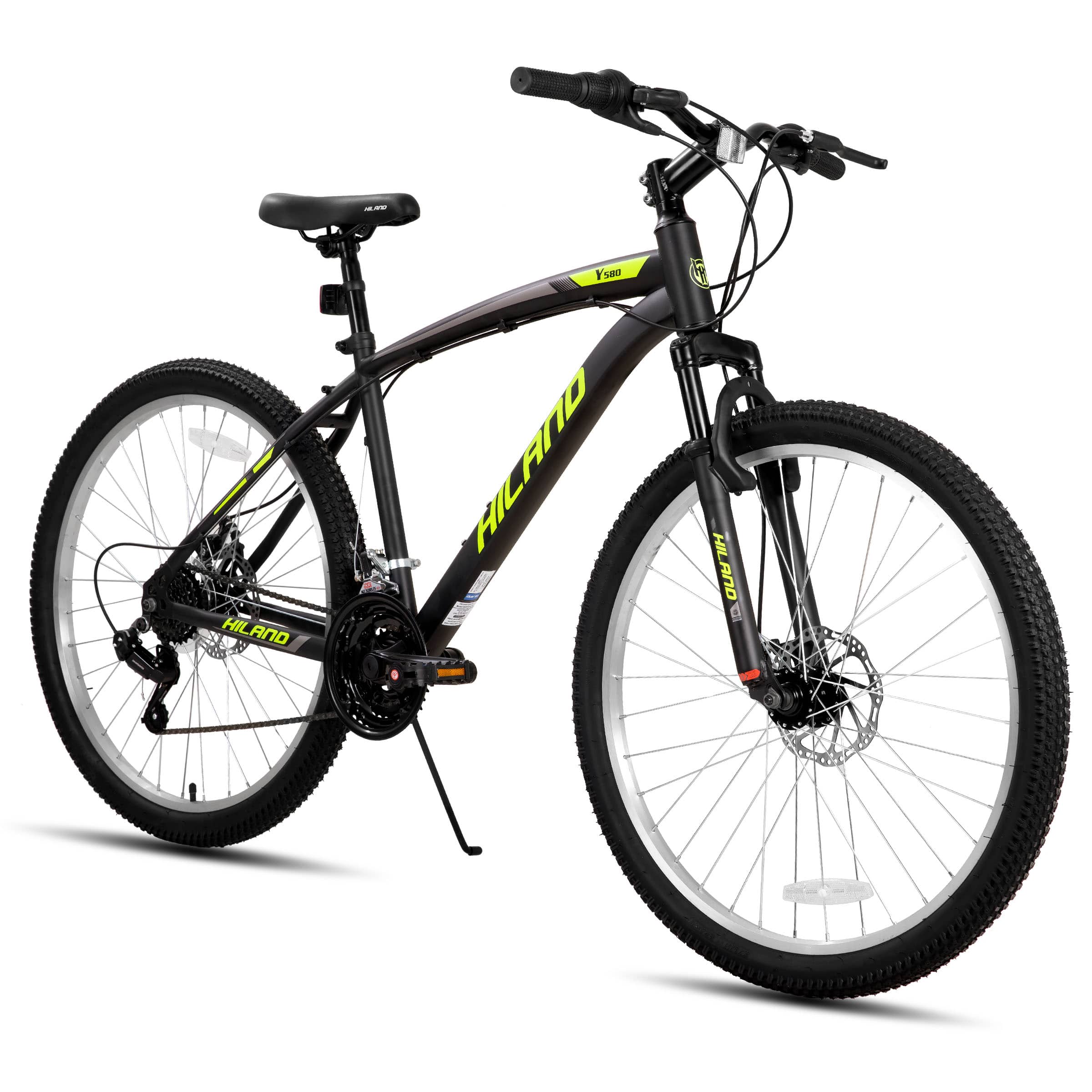 HILAND - Mens Womens Mountain Bike, 26 Inch 18-Speed HI-Ten Steel MTB Bicycle with Dual Disc Brake for Adult,Black - Yellow